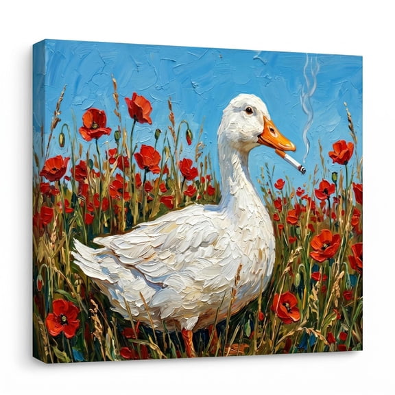 XaaKee Canvas Wall Art Smoking Duck Portrait Side Profile Expressive Animal Art Wall Print Inner Framed 18*12Inch