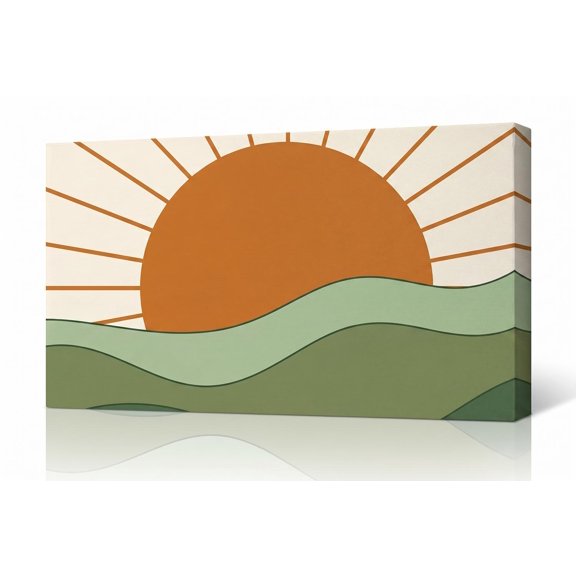 XaaKee Canvas Wall Art Sunburst Motif Wavy Ridges Flat Vector Modern Art Prints Canvas Prints Wall Art Inner Framed 18*12Inch
