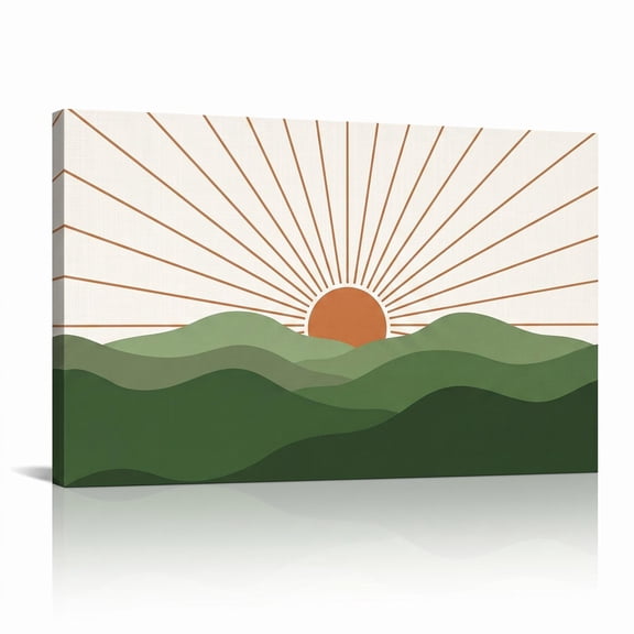 XaaKee Canvas Wall Art Sunburst Wavy Horizons Retro Art Prints Canvas Prints Wall Art Inner Framed 18*12Inch