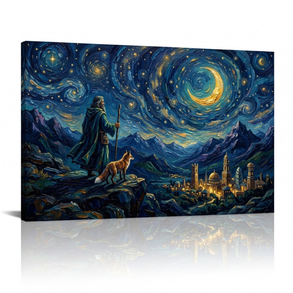 XaaKee Celestial Fox Watch Art Prints Canvas Wall Art Mystic Horizon Canvas Prints Wall Art Inner Framed 18*12Inch
