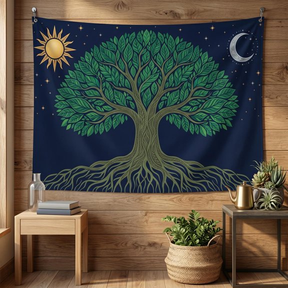 XaaKee, Celestial Roots Divinity Tapestry, Mystical Botanical Illustration Wall Hanging, High-Quality Polyester Tapestry for Bedroom, Fantasy 60x40Inch
