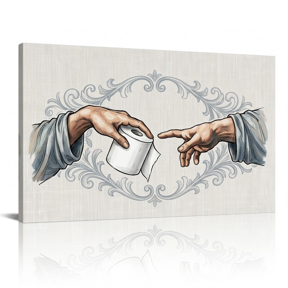XaaKee Classic Parody Two Human Hands Canvas Wall Art Cool Linen Flat Paper Parody Art Prints Inner Framed 18*12Inch