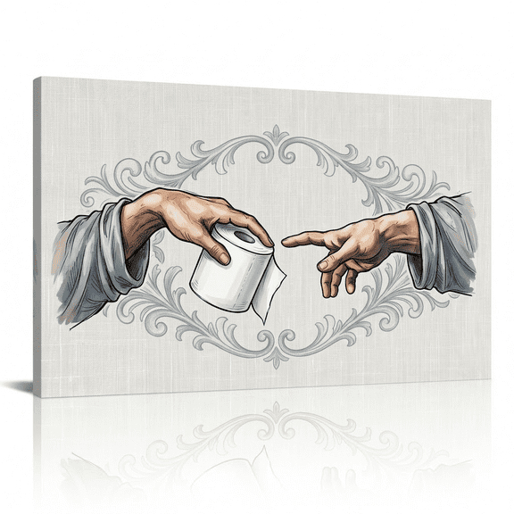 XaaKee Classic Parody Two Human Hands Canvas Wall Art Cool Linen Flat Paper Parody Art Prints Inner Framed 18*12Inch