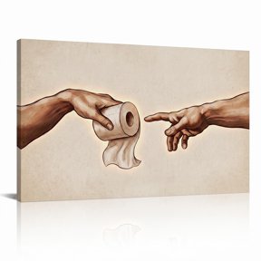 XaaKee Classic Parody Two Human Hands Canvas Wall Art Muted Sienna Draped Sheet Parody Art Prints Inner Framed 18*12Inch
