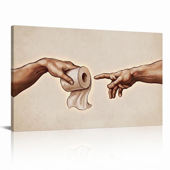 XaaKee Classic Parody Two Human Hands Canvas Wall Art Muted Sienna Draped Sheet Parody Art Prints Inner Framed 18*12Inch
