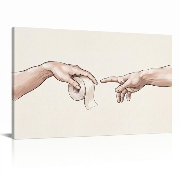 XaaKee Classic Parody Two Human Hands and Toilet Paper Roll Pale Flesh Delicate Knuckles Canvas Wall Art Prints Inner Framed 18*12Inch