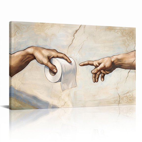 XaaKee Classic Parody Two Human Hands and Toilet Paper Roll Soft Light Curved Wrist Canvas Wall Art Prints Inner Framed 18*12Inch