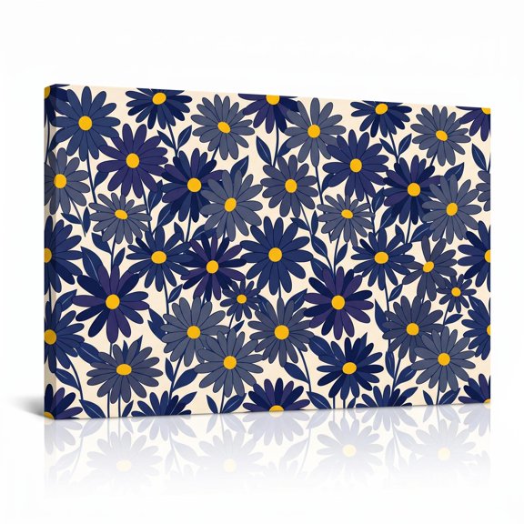 XaaKee Cobalt Clusters 0045 Daisies Flowers Mod Pattern Bold Textile Print Canvas Art Prints Inner Framed 18*12Inch
