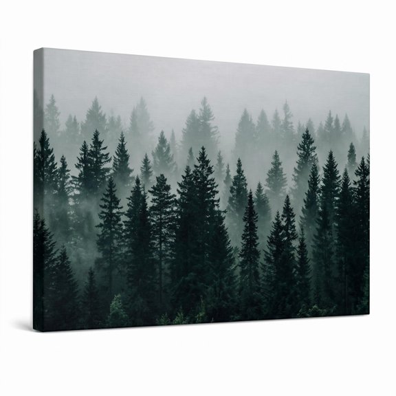 XaaKee Conifer Fog Canvas Wall Art Mystical Misty Forest Art Prints Inner Framed 18*12Inch