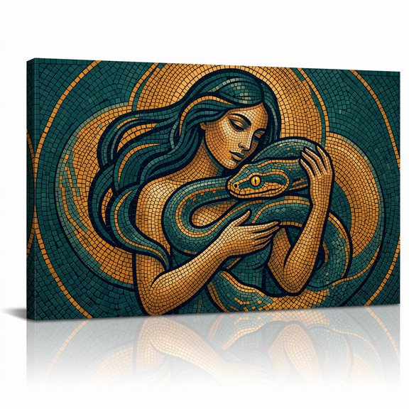 XaaKee Copper Scales 0041 Mosaic Teal Gold Snake Mystical Portrait Inner Framed Canvas Wall Art Prints 18*12Inch