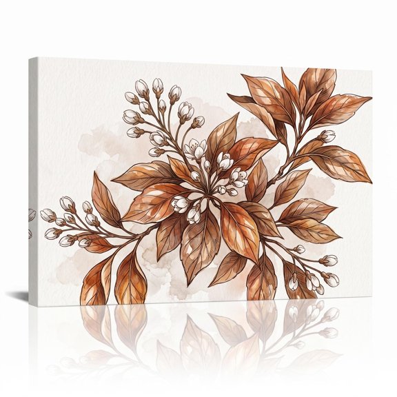 XaaKee Coppery Bud Sprig Art Prints Nature Flower Transitional Canvas Wall Art Prints Inner Framed 18*12Inch