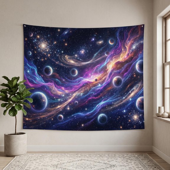 XaaKee Cosmic Expanse Tapestry, Luminous Vortex Dance Nebula Waves High-Quality Polyester Room Tapestry, 60x40Inch