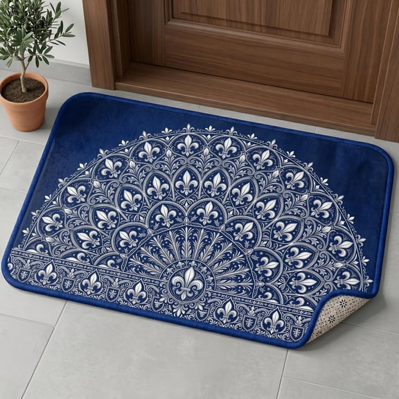 XaaKee Door Mat, Fleur-de-lis Motif Bohemian Mandala Print Doormat, Non-Slip Rubber Backing Welcome Mat For Front Door Outdoor Entrance, 20x31inch