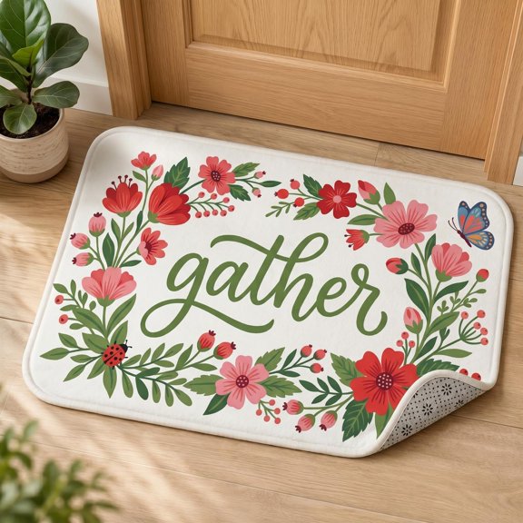 XaaKee Door Mat, Gather Wildflower Border Design Outdoor Doormat, Non-Slip Rubber Backing Welcome Mat for Home Entryway, 20x31inch