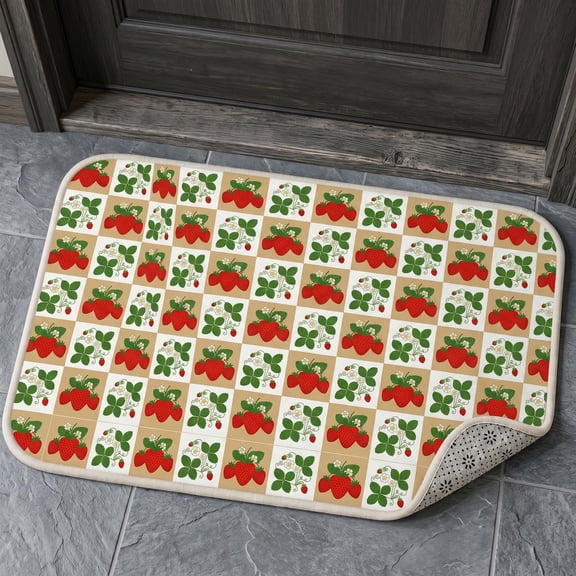 XaaKee Door Mat, Graphic Strawberry Checkers Doormat, Non-Slip Rubber Backing Outdoor Mat, Entryway Welcome Rug, 20x31inch