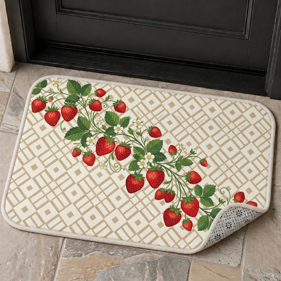 XaaKee Door Mat, Vintage Berry Checkerboard Doormat, Non-Slip Rubber Backing Outdoor Mat, Entryway Welcome Rug, 20x31inch