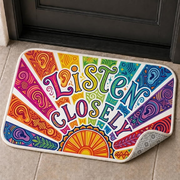 XaaKee Door Mats, Vibrant Listen Decor Welcome Mat, Non-Slip Rubber Backing Outdoor Mat, For Front Porch Entryway, 20x31inch