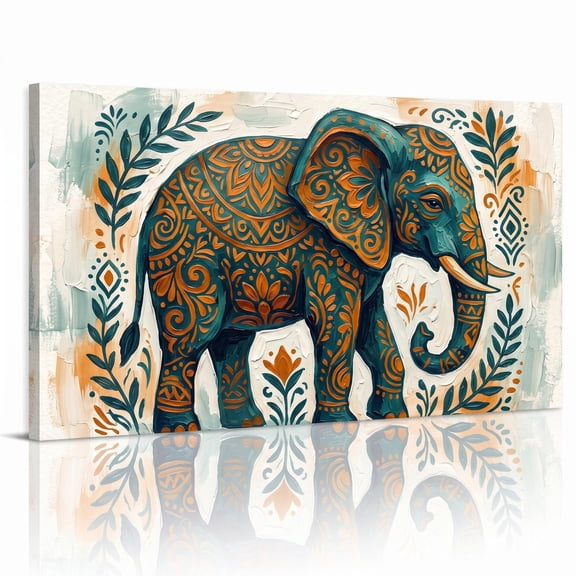 XaaKee Elephant Portrait Majestic Animal Rustic Ivory Expressive Art Prints Canvas Wall Art Prints Inner Framed 18*12Inch