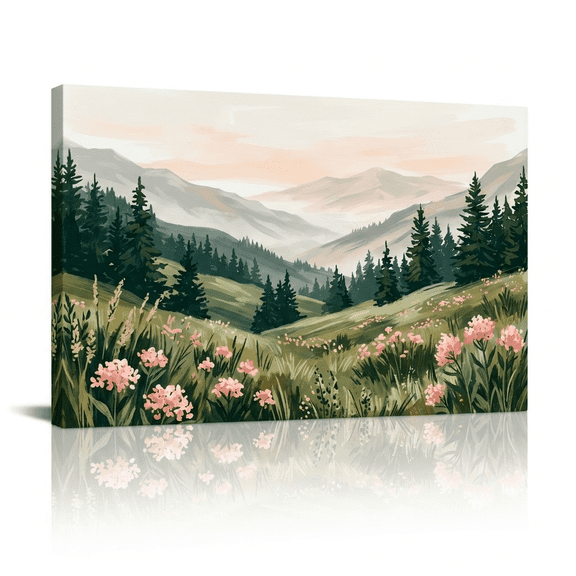 XaaKee Ethereal Highlands Canvas Wall Art Alpine Landscape Nature Valley Scenery Misty Layer Evergreen Canvas Prints Wall Art Inner Framed 18*12Inch