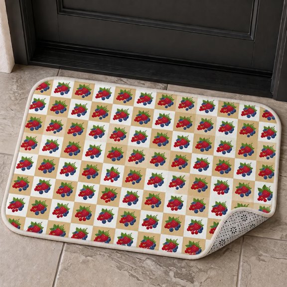 XaaKee Fruit Decorative Door Mat, Sweet Fruit Grid Art Front Door Mat, Non-Slip Rubber Backing Outdoor Doormat For Entryway, Summer Harvest Theme 20x31inch