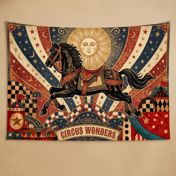 XaaKee, Galloping Carousel Magic Tapestry, Vintage Stripes Wall Tapestry, High-Quality Polyester Bedroom Tapestry, 60x40Inch