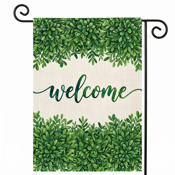 XaaKee Garden Flag, Botanical Watercolor Art Boxwood Leaves Yard Flag, Double-Sided High-Quality White Linen Spring Garden Flag For House Decor 12x18Inch