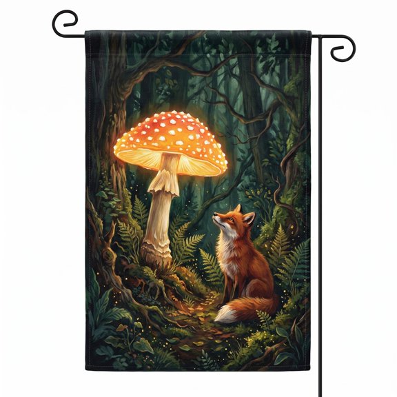 XaaKee Garden Flag Twilight Mushroom Sanctuary Woodland Creature Yard Flags Double-sided High-Quality White Linen Summer Garden Flag Outside Clearance Patio Banner 12x18Inch