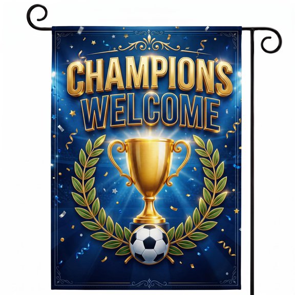 XaaKee, Garden Flags, Champion Goal Award Theme, Double-sided High-quality White Linen, Yard Flag For Outside, Small Garden Flags, Soccer Ball Decoration, 12x18Inch