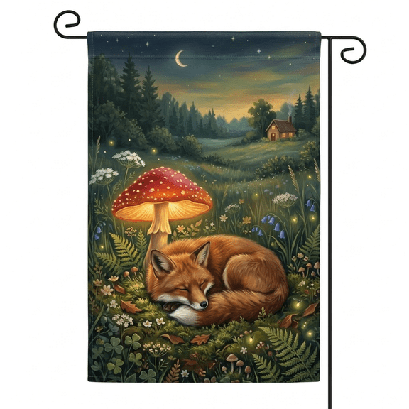 XaaKee Garden Flags Enchanted Dusk Fox Woodland Creature Garden Flag Double-sided High-Quality White Linen Small Garden Flags Outdoor Yard Holiday Decoration 12x18Inch