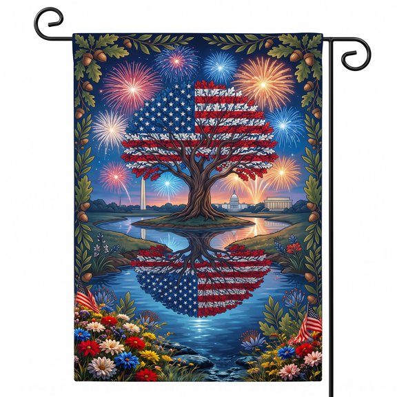 XaaKee Garden Flags, Freedom Crest Riverbed Independence Day Artwork Garden Flag, Double-sided High-Quality White Linen Yard Flags For Outside, 12x18Inch