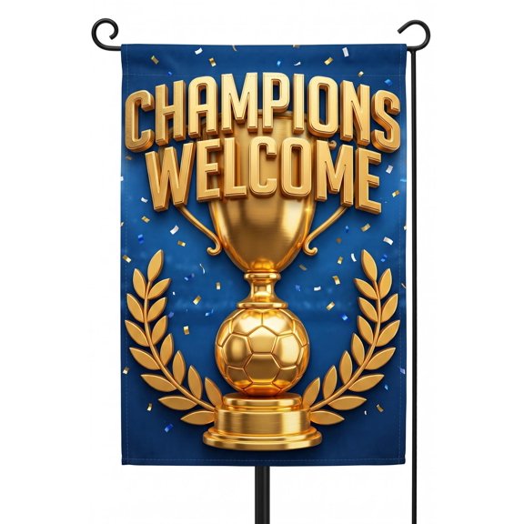 XaaKee Garden Flags, Gold Victory Title Merit Prize Award Soccer Yard Flags, Double-sided High-quality White Linen Garden Flags For Outside, Outdoor Decor, 12x18Inch