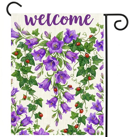 XaaKee Garden Flags For Outside, Botanical Art Watercolor Flowers Campanula Yard Flag, Double-Sided High-Quality White Linen Spring Garden Flag, Patio Walkway Accent, 12x18Inch