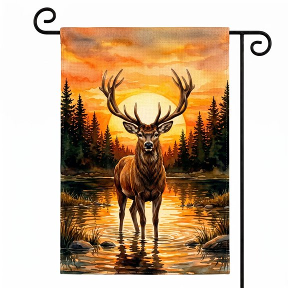 XaaKee Garden Flags For Outside Clearance Wilderness Buck Art Yard Flag Double-sided High-Quality White Linen Spring Garden Flag Yard Banner 12x18Inch