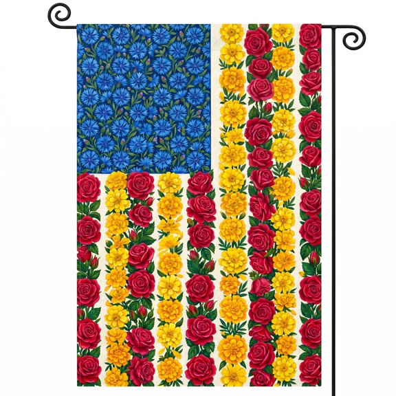 XaaKee Garden Flags For Outside, Textile Pattern Floral Arrangement Garden Flags, Double-Sided High-Quality White Linen Spring Garden Flag, Outdoor Setup, 12x18Inch