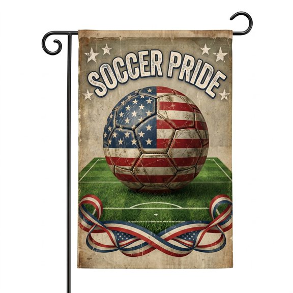 XaaKee Garden Flags, Patriotic Sports Artwork Soccer Pride Text Yard Flags, Double-Sided High-Quality White Linen Small Garden Flags For Front Yard Decor, 12x18Inch