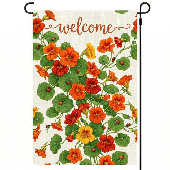 XaaKee Garden Flags, Spring Garden Nasturtiums Yard Flags, Double-Sided High-Quality White Linen Garden Flags For Outside, Patio And Lawn Decor 12x18Inch
