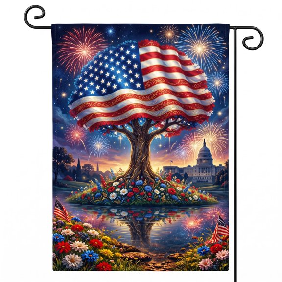 XaaKee Garden Flags, Washington Dome Festivities Patriotic Landscape Garden Flag, Double-sided High-Quality White Linen Spring Garden Flag for Yard Lawn Decoration, 12x18Inch