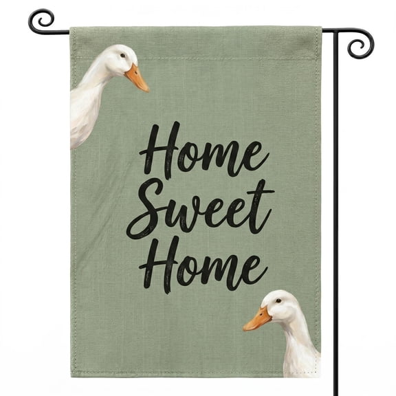 XaaKee Garden Flags, Whimsical Animal Illustration White Ducks Yard Flag, Double-Sided High-Quality White Linen Spring Garden Flag, For Patio Lawn Decor, 12x18Inch