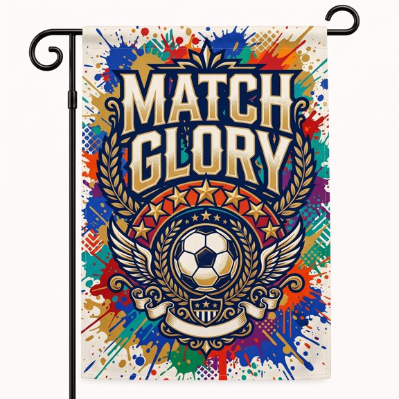 XaaKee Golden Match Glory Garden Flags, Soccer Victory Yard Flags, Double-sided High-Quality White Linen Small Garden Flags For Outside, Sports Theme Decor, 12x18Inch
