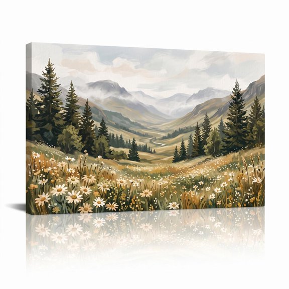 XaaKee Hazy Glen Alpine Landscape Deep Valley Spruce Pines Modern Canvas Prints Wall Art Inner Framed 18*12Inch