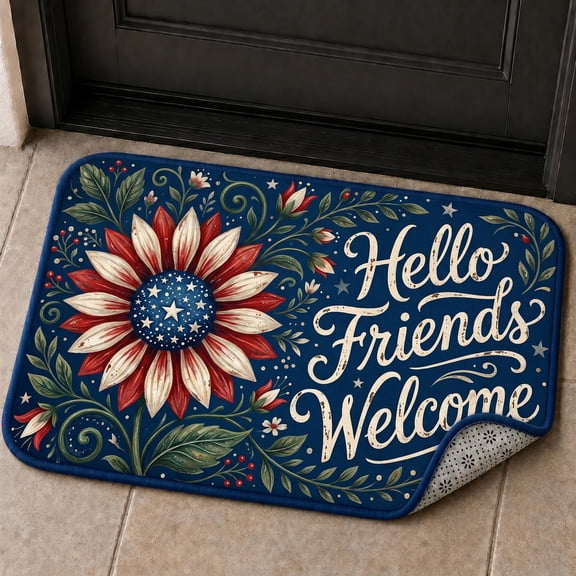 XaaKee, Hello Friends Welcome, Front Door Mat, Decorative Outdoor Rug, Non-Slip Rubber Backing, 20x31inch