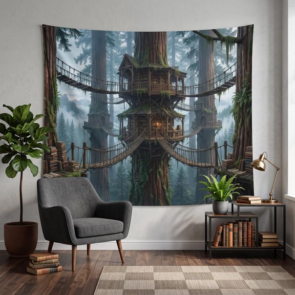 XaaKee Large Tapestry Canopy Rope Bridge High-Quality Polyester Bedroom Tapestry 60x40Inch