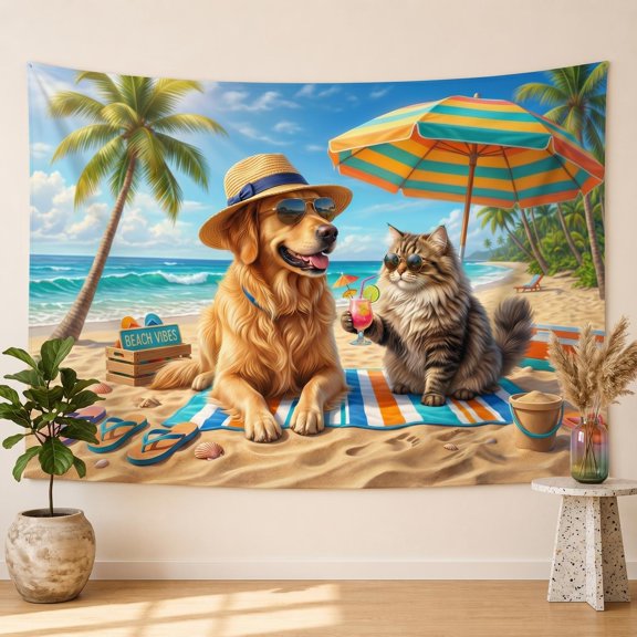 XaaKee Large Tapestry Golden Retriever Chill High-Quality Polyester Room Tapestry 60x40Inch