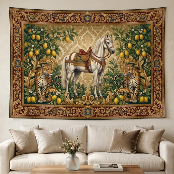 XaaKee Large Tapestry, Leopard Guardians With Stallion Design, High-Quality Polyester Tapestry Wall Hanging 60x40Inch
