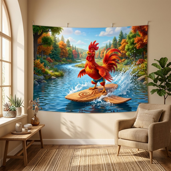XaaKee Large Tapestry, Relaxed Plank Cruiser Surfing Bird High-Quality Polyester Wall Tapestry, 60x40Inch