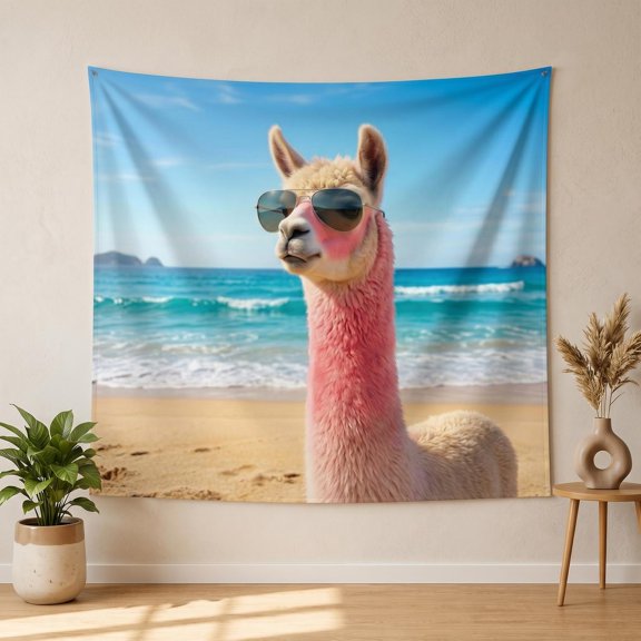 XaaKee Large Tapestry, Sad Llama With Sunburned Neck And Sunglasses, High-Quality Polyester Tapestry Wall Hanging, 60x40Inch