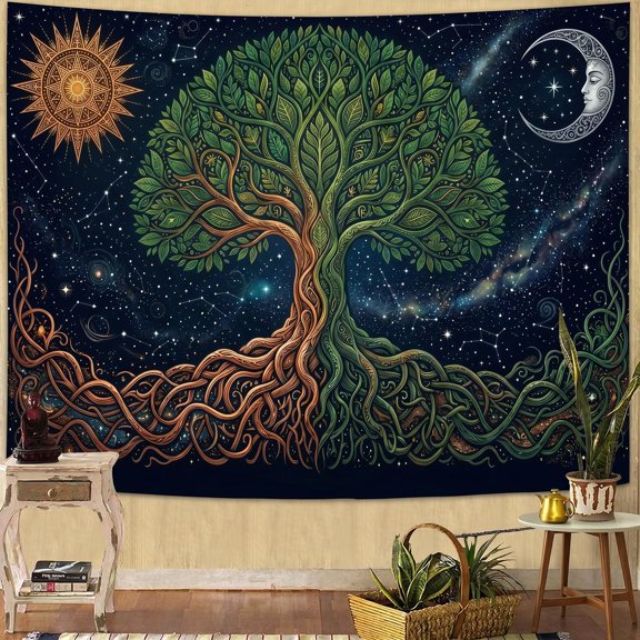 XaaKee Large Tapestry, Solstice Root Harmony Design Esoteric Nature Print Wall Tapestry, High-Quality Polyester Room Tapestry For Art Decor, 60x40Inch