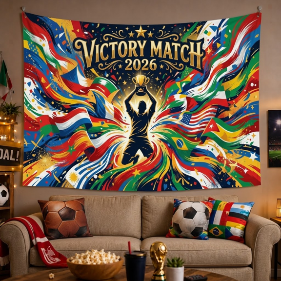XaaKee Large Tapestry, Victory Match Graphic Soccer Tournament Tapestry for Bedroom, High-Quality Polyester Tapestry Wall Hanging Bedroom Tapestry, 60x40Inch