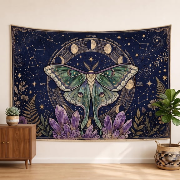 XaaKee Large Wall Tapestry, Bohemian Astrology Luna Moth, High-Quality Polyester Tapestry For Bedroom, 60x40Inch