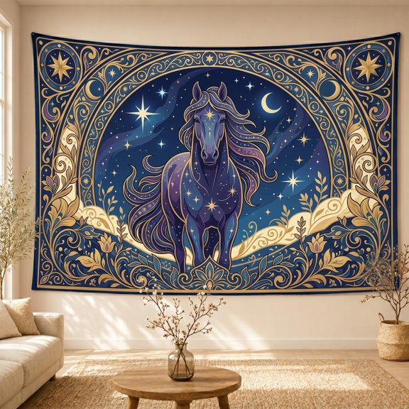 XaaKee Large Wall Tapestry, Celestial Starry Equine Fantasy Forest Tapestry, High-Quality Polyester Tapestry For Bedroom And Living Room, 60x40Inch